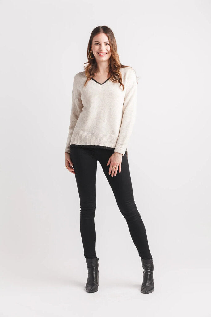 Papillon Oatmeal V-Neck Sweater