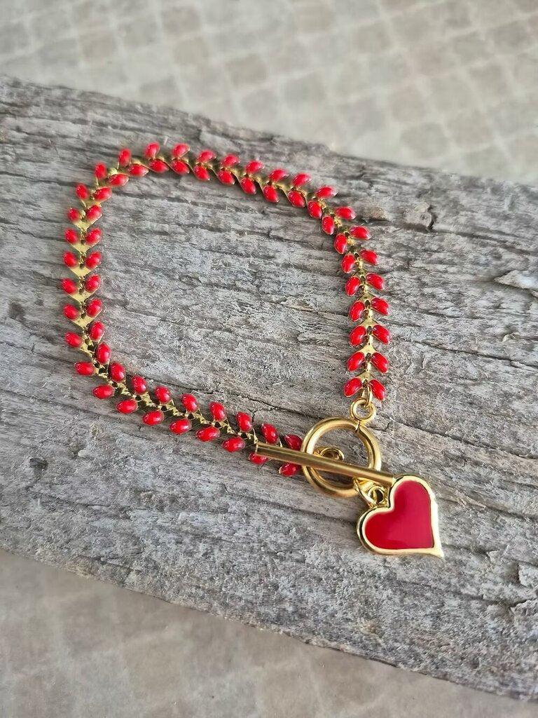 Rogue Jewelry Red Enamel Heart Bracelet