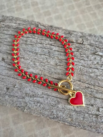 Rogue Jewelry Red Enamel Heart Bracelet