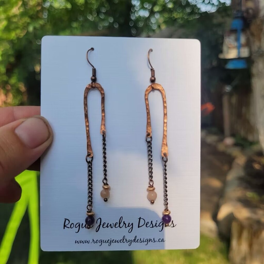Rogue Jewelry Sunstone/Amethyst Copper Earrings