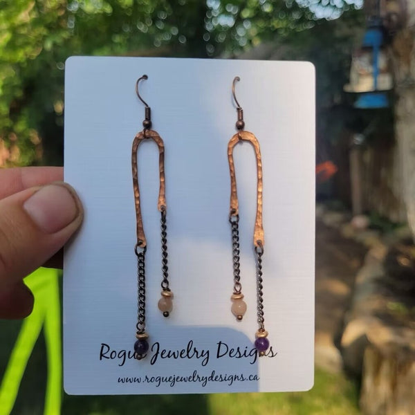 Rogue Jewelry Sunstone/Amethyst Copper Earrings