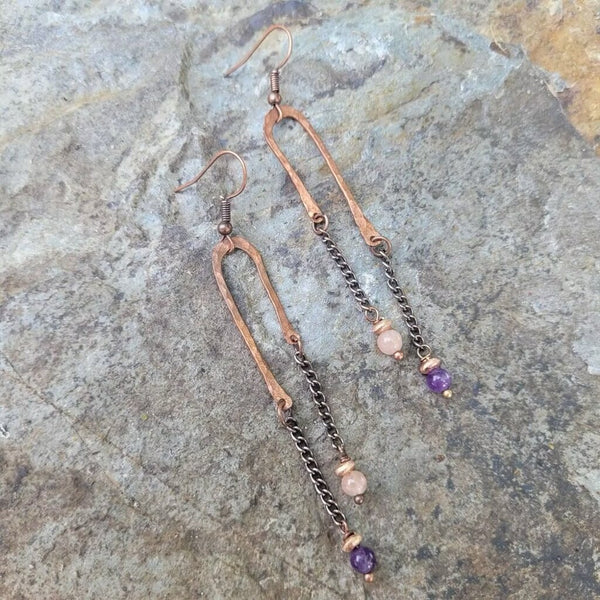 Rogue Jewelry Sunstone/Amethyst Copper Earrings