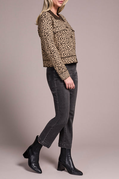 Tribal Striped Double Knit Collared Cardigan - Leopard