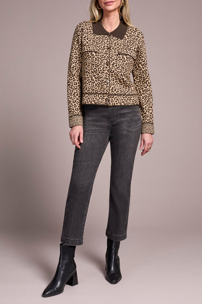 Tribal Striped Double Knit Collared Cardigan - Leopard