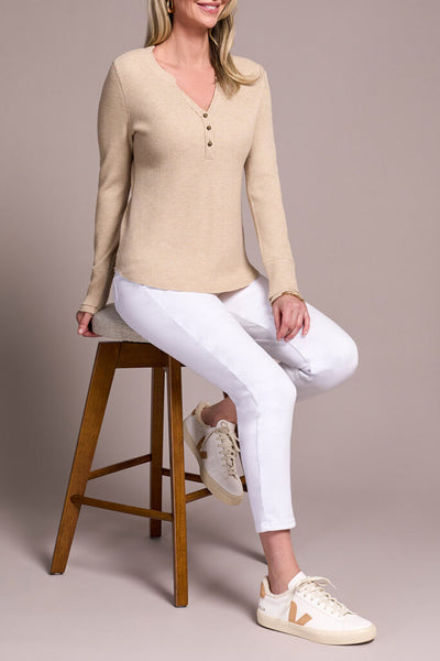 Tribal Soft Washed Waffle Button Henley Top - Oatmeal