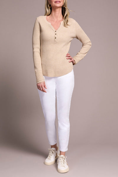 Tribal Soft Washed Waffle Button Henley Top - Oatmeal