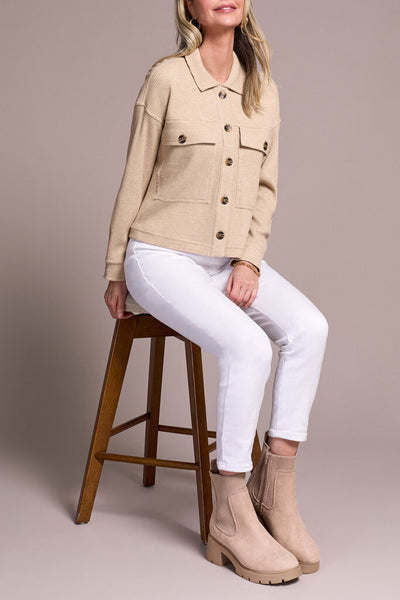 Tribal Brushed Waffle Knit Shacket - Oatmeal