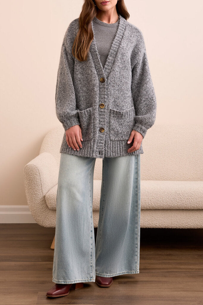 Tribal Oversized Puff Sleeve Cardigan - Charcoal