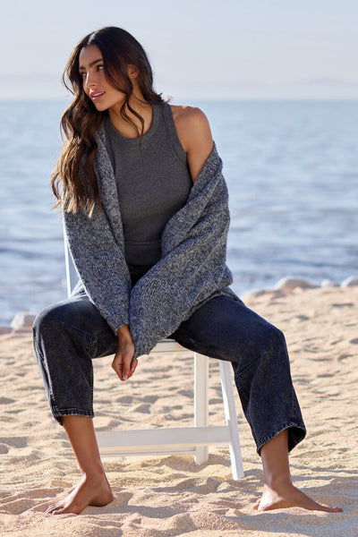 Tribal Oversized Puff Sleeve Cardigan - Charcoal