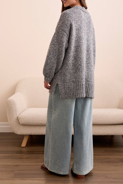 Tribal Oversized Puff Sleeve Cardigan - Charcoal