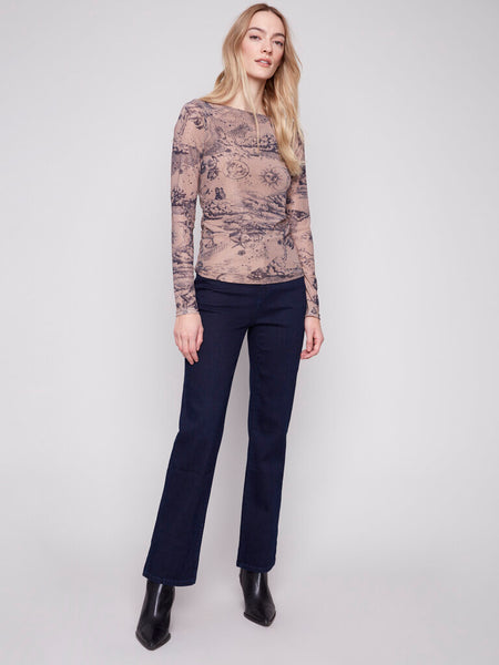 Charlie B Printed Rouched Mesh Top - Astrology