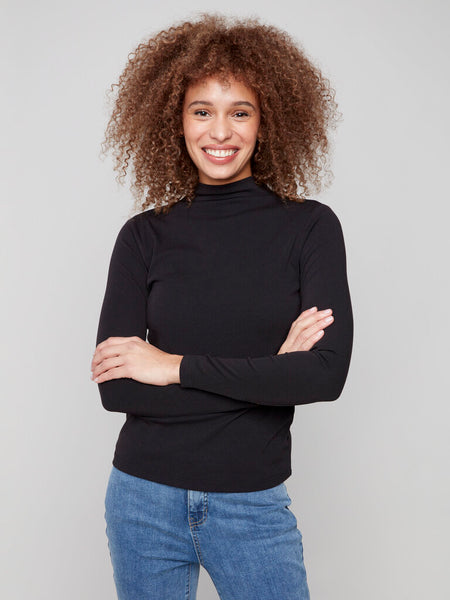 Charlie B Long Sleeve Mock Neck Top - Black