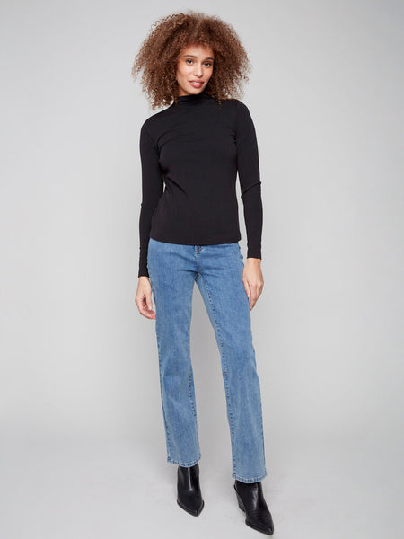 Charlie B Long Sleeve Mock Neck Top - Black