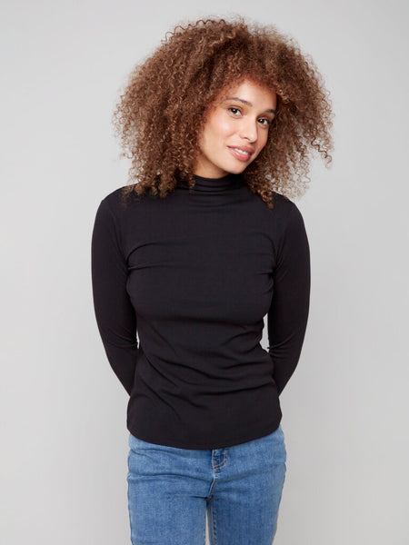 Charlie B Long Sleeve Mock Neck Top - Black