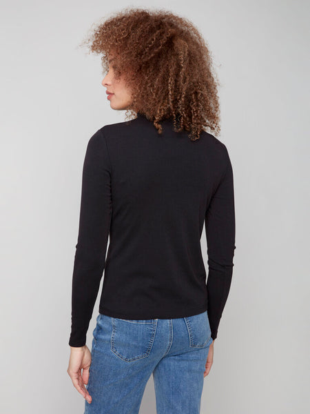 Charlie B Long Sleeve Mock Neck Top - Black