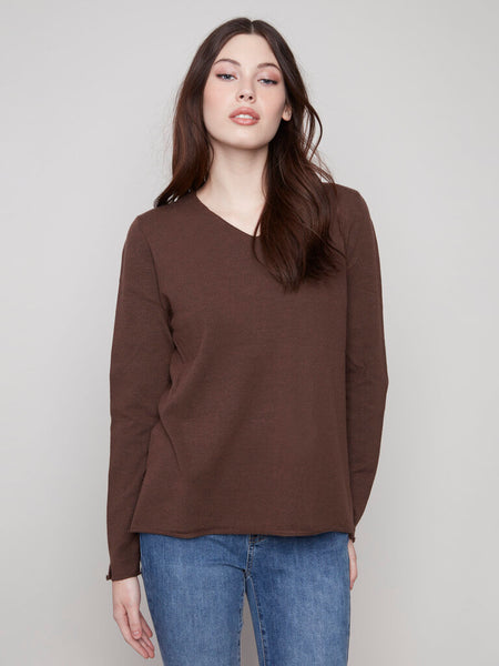 Charlie B Plushy V-Neck Sweater - Mocha