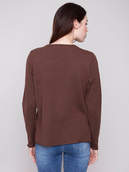 Charlie B Plushy V-Neck Sweater - Mocha
