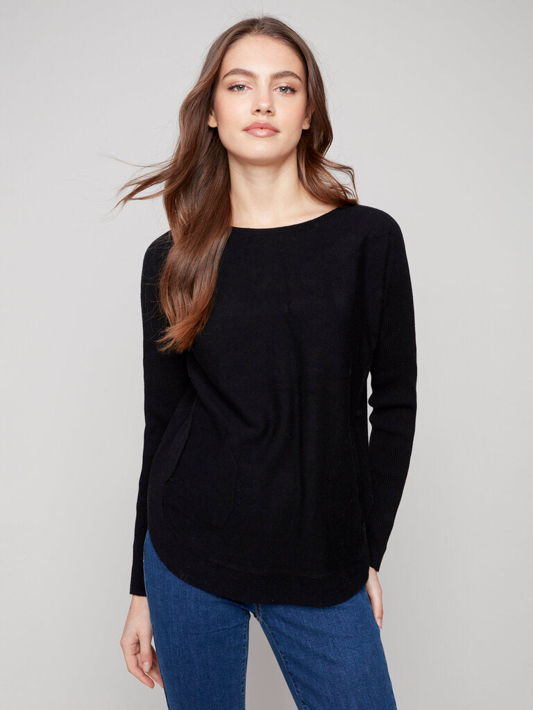 Charlie B Lace Cuff Sweater - Black