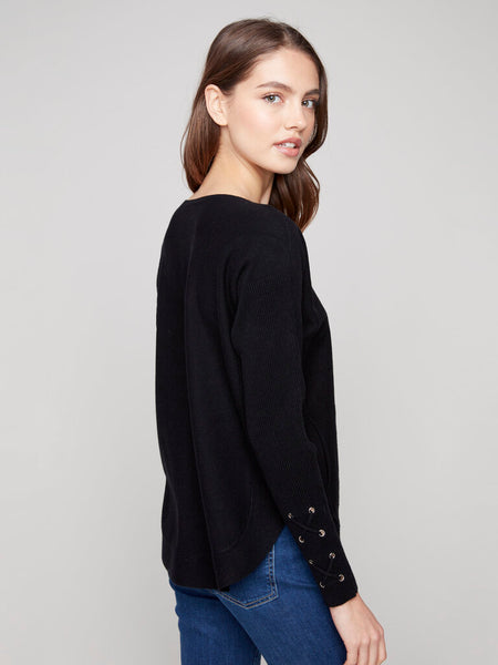 Charlie B Lace Cuff Sweater - Black
