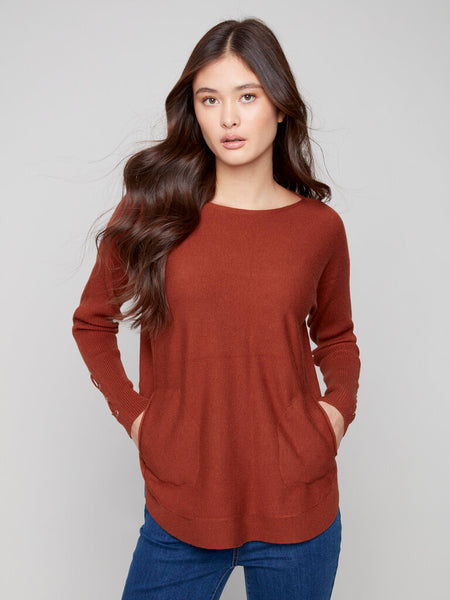 Charlie B Lace Cuff Sweater - Sepia
