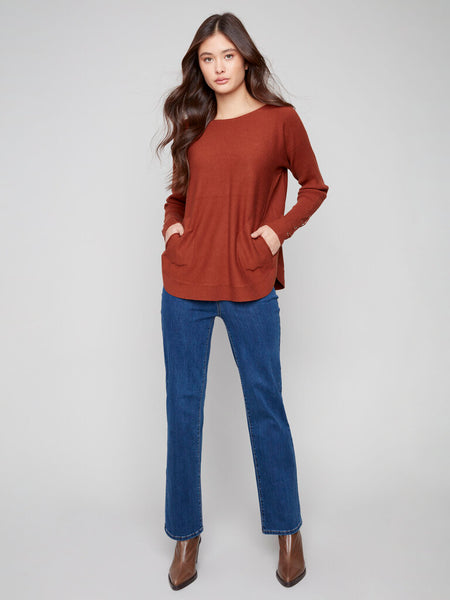 Charlie B Lace Cuff Sweater - Sepia