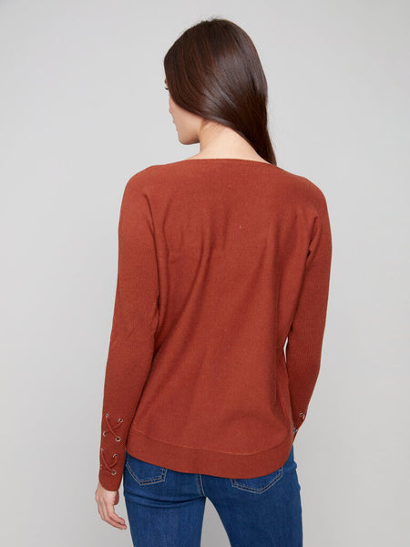 Charlie B Lace Cuff Sweater - Sepia