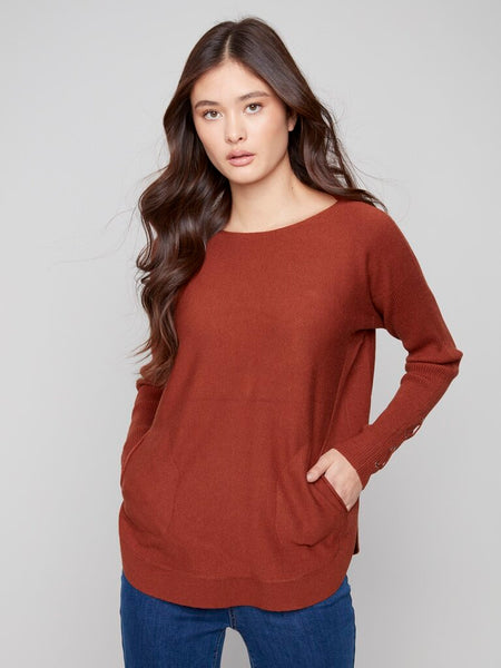 Charlie B Lace Cuff Sweater - Sepia