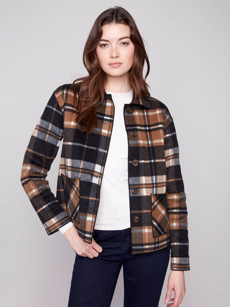 Charlie B Reversible Plaid Coat - Cocoa