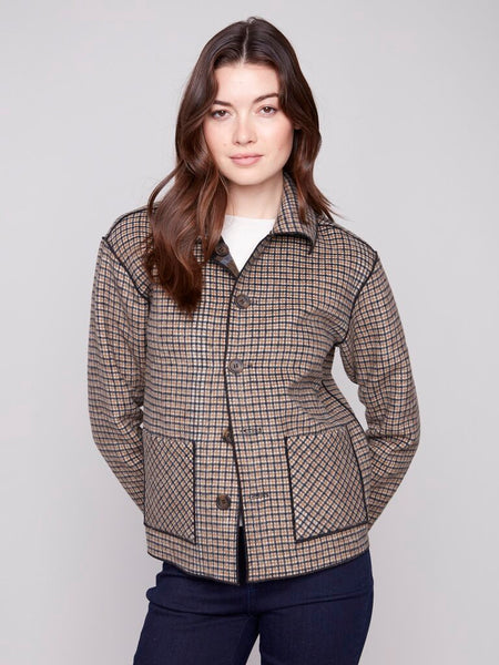 Charlie B Reversible Plaid Coat - Cocoa