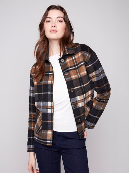 Charlie B Reversible Plaid Coat - Cocoa