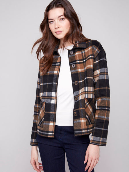 Charlie B Reversible Plaid Coat - Cocoa