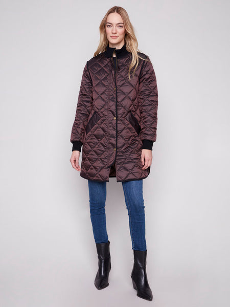 Charlie B Long Quilted Puffer Jacket - Mocha