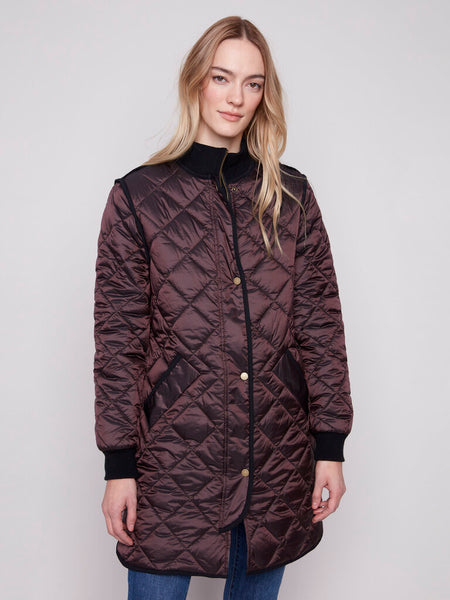 Charlie B Long Quilted Puffer Jacket - Mocha
