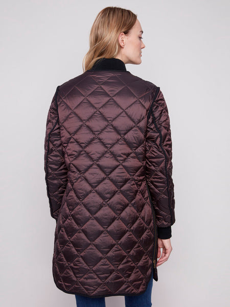 Charlie B Long Quilted Puffer Jacket - Mocha
