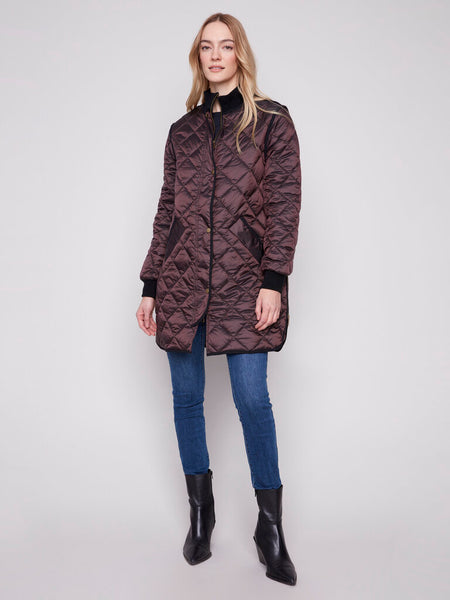 Charlie B Long Quilted Puffer Jacket - Mocha