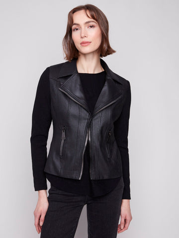 Charlie B Metallic Faux Leather & Rib Knit Jacket