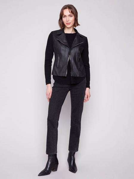 Charlie B Metallic Faux Leather & Rib Knit Jacket
