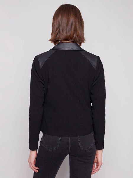 Charlie B Metallic Faux Leather & Rib Knit Jacket