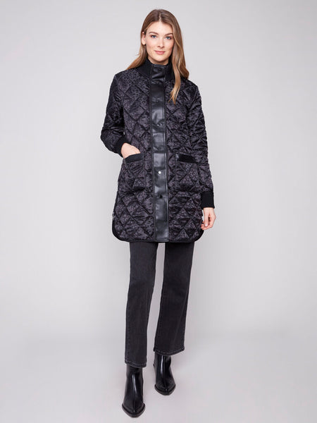 Charlie B Reversible Quilted Jacket - Black/Animal Print