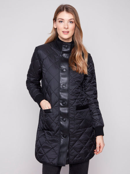 Charlie B Reversible Quilted Jacket - Black/Animal Print