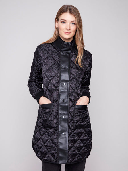 Charlie B Reversible Quilted Jacket - Black/Animal Print