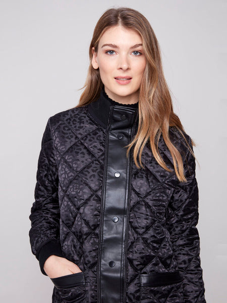 Charlie B Reversible Quilted Jacket - Black/Animal Print