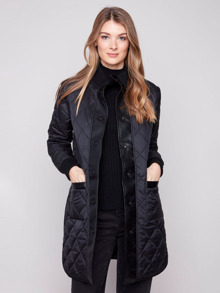 Charlie B Reversible Quilted Jacket - Black/Animal Print
