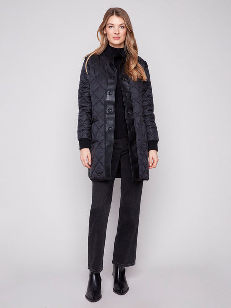 Charlie B Reversible Quilted Jacket - Black/Animal Print