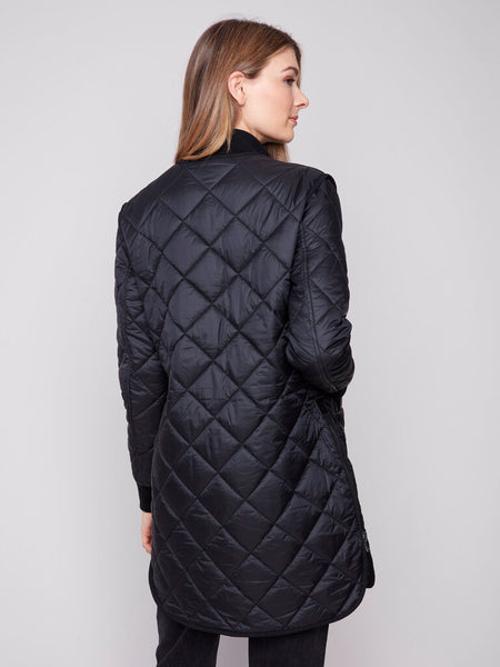 Charlie B Reversible Quilted Jacket - Black/Animal Print