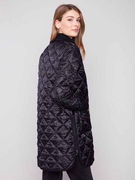 Charlie B Reversible Quilted Jacket - Black/Animal Print