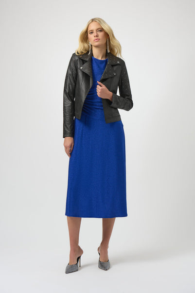 Joseph Ribkoff 254904 Foiled Faux Suede Moto Jacket w/ Rhinestones