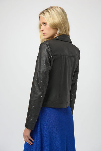 Joseph Ribkoff 254904 Foiled Faux Suede Moto Jacket w/ Rhinestones