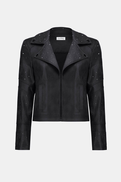 Joseph Ribkoff 254904 Foiled Faux Suede Moto Jacket w/ Rhinestones