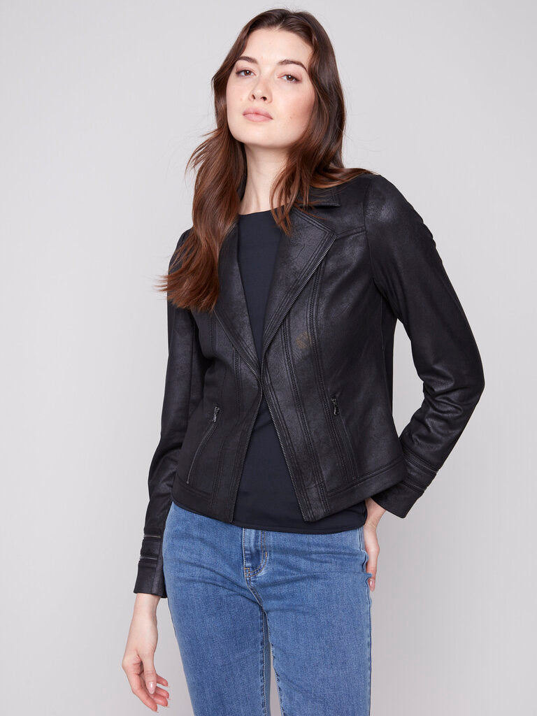 Charlie B Vintage Faux Leather Jacket - Black